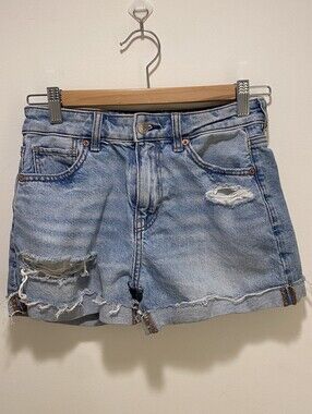 American Eagle Outfitters Women’s Blue Distressed Denim Cuff Shorts |‎ Size 0